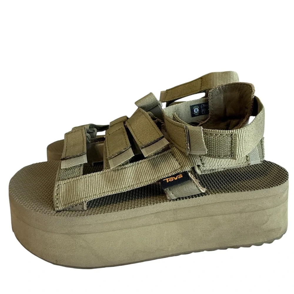 Teva Flatform Mevia Olive Green Women's 8 Platform Summer Festival - Picture 3 of 16